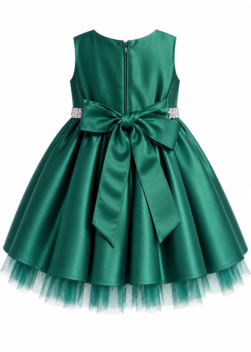 Sweet Kids® Infant Pleated Satin Rhinestone Dress | Style SKB954