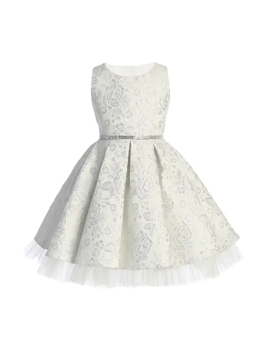 Sweet Kids® - Sweet Kids Girls’ Metallic Floral Jacquard Dress with Tulle Hem – Special Occasion Dress (2T–16) - SK831