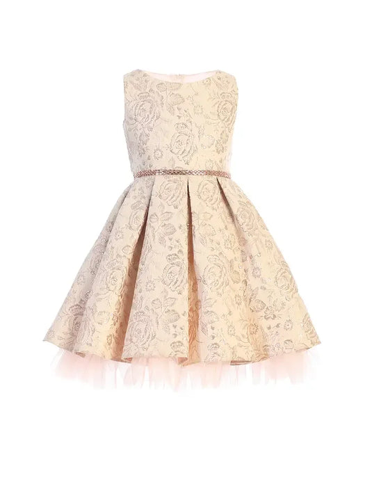 Sweet Kids® - Sweet Kids Girls’ Metallic Floral Jacquard Dress with Tulle Hem – Special Occasion Dress (2T–16) - SK831