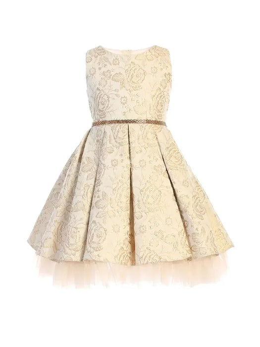 Sweet Kids® - Sweet Kids Girls’ Metallic Floral Jacquard Dress with Tulle Hem – Special Occasion Dress (2T–16) - SK831