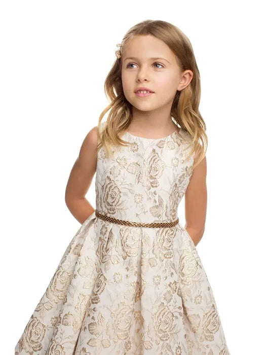 Sweet Kids® - Sweet Kids Girls’ Metallic Floral Jacquard Dress with Tulle Hem – Special Occasion Dress (2T–16) - SK831