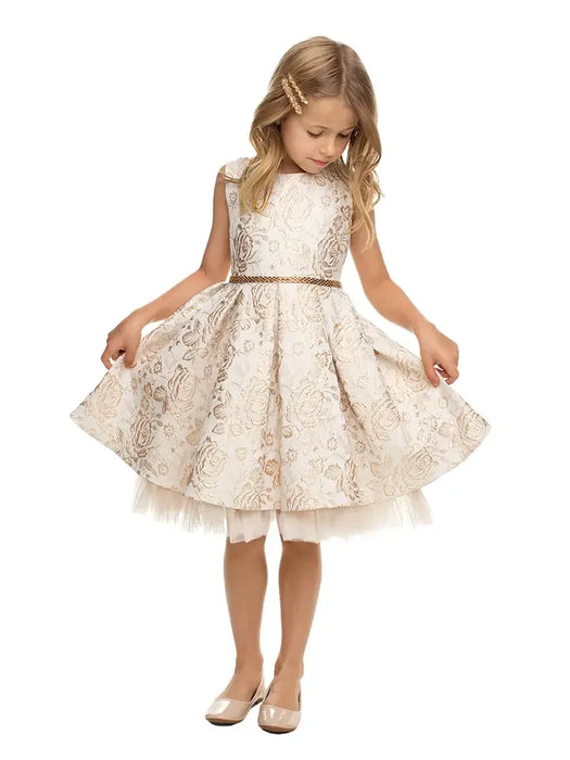 Sweet Kids® - Sweet Kids Girls’ Metallic Floral Jacquard Dress with Tulle Hem – Special Occasion Dress (2T–16) - SK831