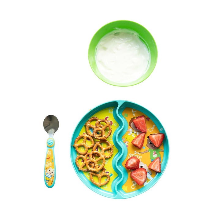 The First Years CoComelon 3-Piece Mealtime Set with Divided Suction Plate