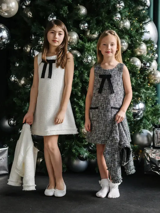 Teter Warm® Eclipse Blue Tweed Dress with Bow and Front Pockets DF62