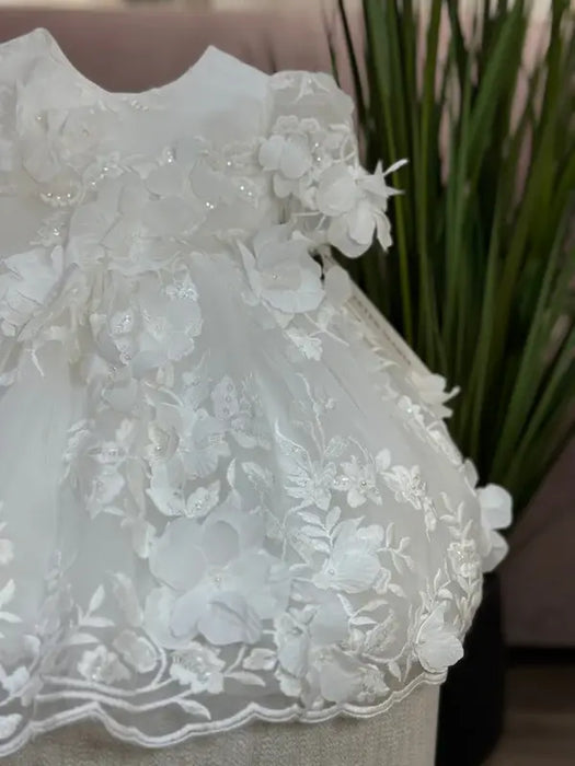 Teter Warm® Fiorella Off-White 3D Floral Applique Baptism Dress SB61