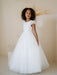 Heidi Sequin Bodice Communion Dress worn by a young girl standing in a neutral studio setting.