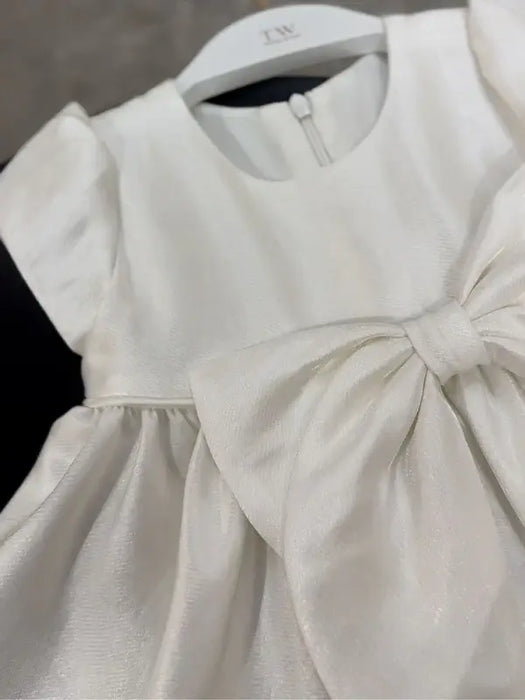 Teter Warm® Izzy Off-White Party Dress with Puff Cap Sleeves and Bow C63