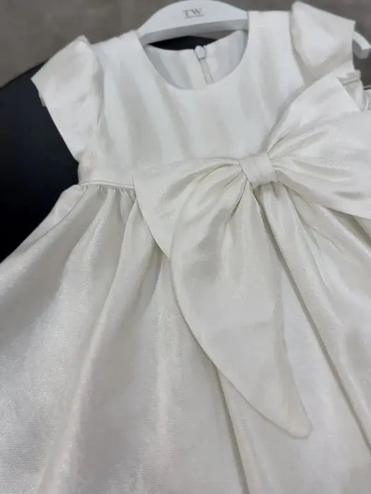 Teter Warm® Izzy Off-White Party Dress with Puff Cap Sleeves and Bow C63