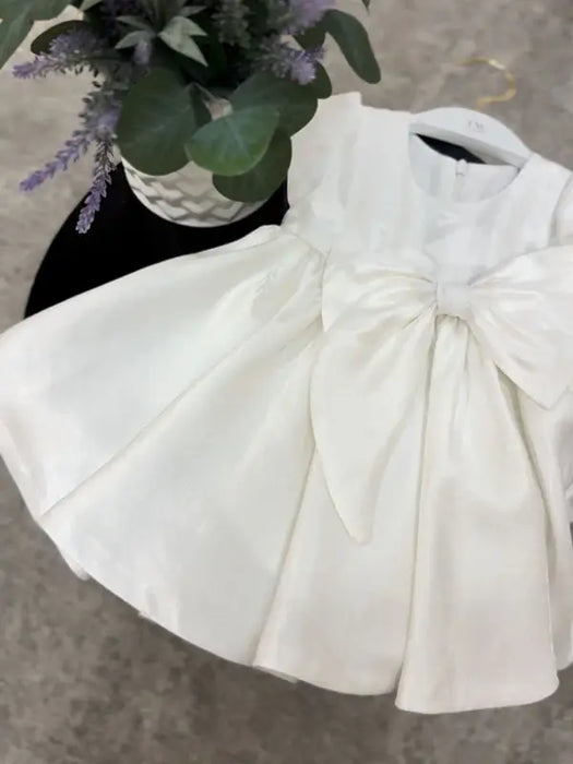 Teter Warm® Izzy Off-White Party Dress with Puff Cap Sleeves and Bow C63