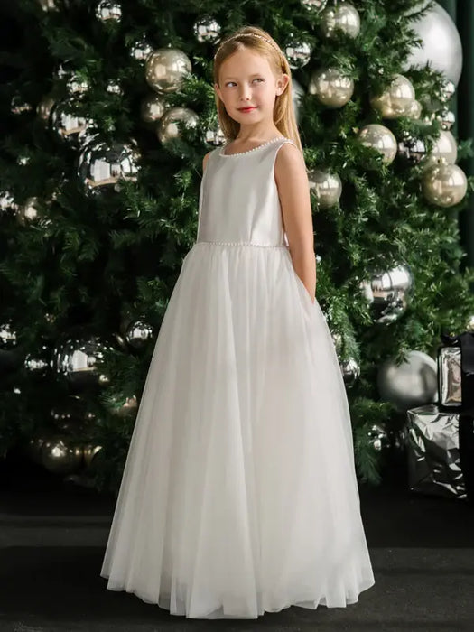Teter Warm® Leighton Satin & Tulle Communion Dress with Pearl Details JK31
