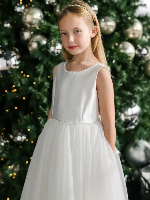 Teter Warm® Leighton Satin & Tulle Communion Dress with Pearl Details JK31