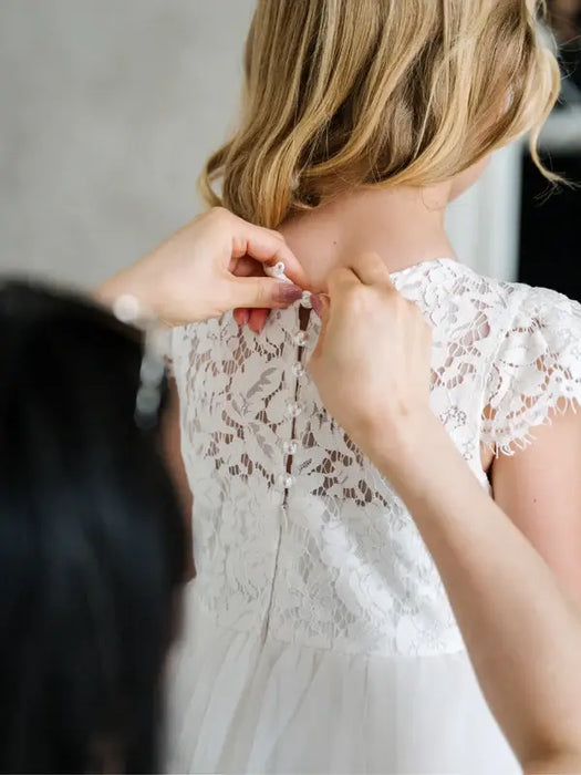 Teter Warm® London Lace Communion Dress with Cap Sleeves & Horsehair Skirt JK08