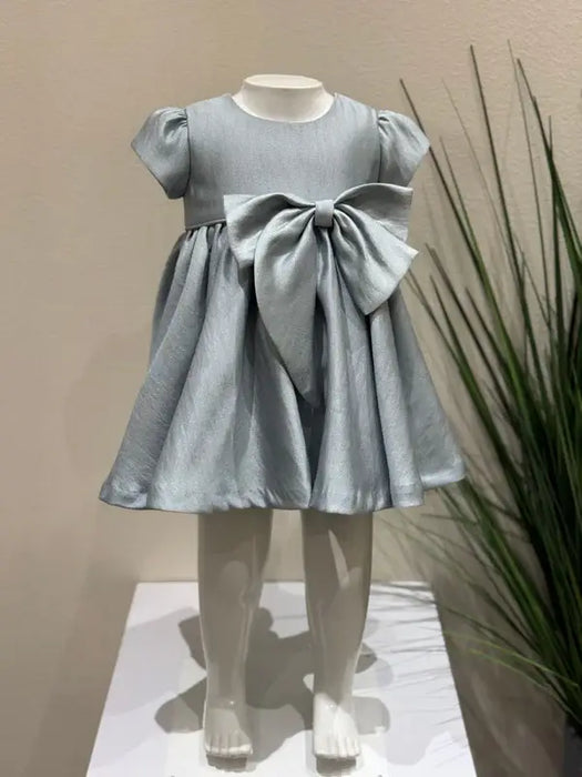Teter Warm® Noah Blue Party Dress with Puff Cap Sleeves and Bow CB23