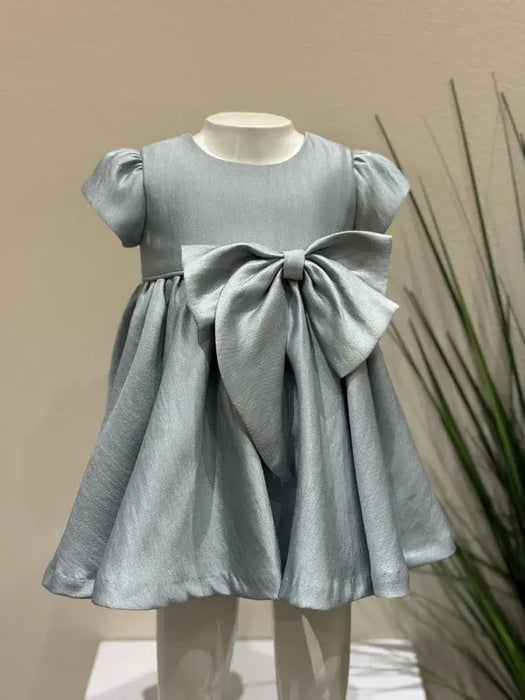 Teter Warm® Noah Blue Party Dress with Puff Cap Sleeves and Bow CB23