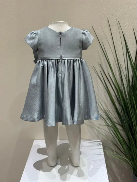 Teter Warm® Noah Blue Party Dress with Puff Cap Sleeves and Bow CB23