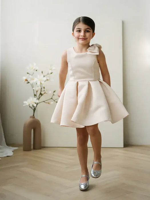 Teter Warm® Rosewood Beige Party Dress with One-Shoulder Bow CP03