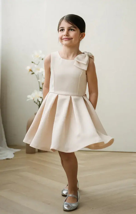 Teter Warm® Rosewood Beige Party Dress with One-Shoulder Bow CP03