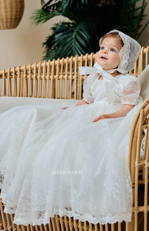 Teter Warm - Teter Warm Baby Girls Baptism Off White Dress with Long Gown & Bonnet B14L