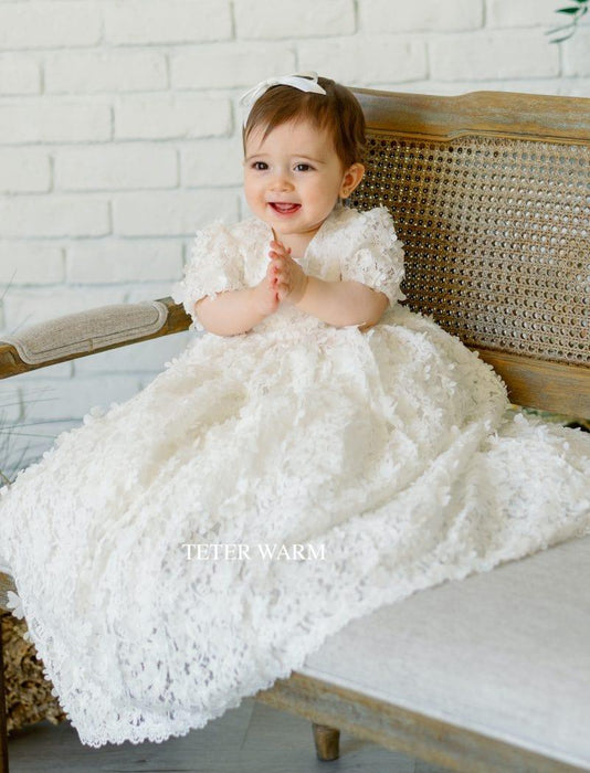 Teter Warm - Teter Warm Baby Girls Baptism Off White Dress with Long Gown & Bonnet BL01