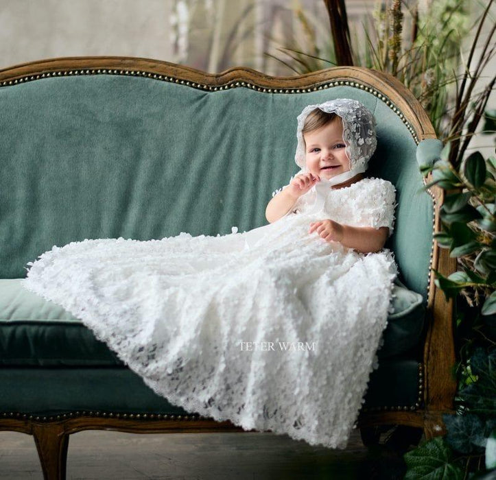 Teter Warm - Teter Warm Baby Girls Baptism Off White Dress with Long Gown & Bonnet BL01