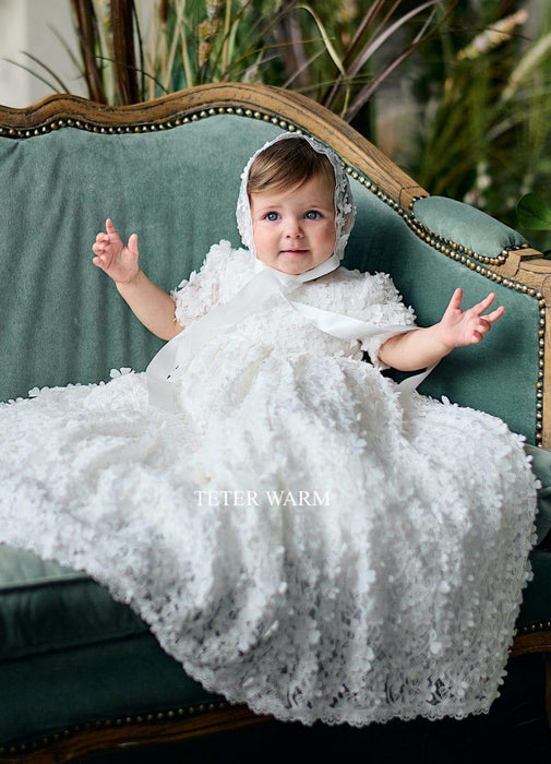 Teter Warm - Teter Warm Baby Girls Baptism Off White Dress with Long Gown & Bonnet BL01
