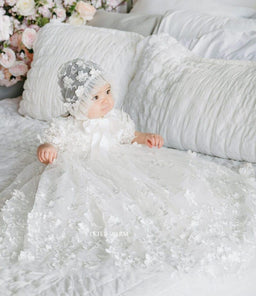 Teter Warm - Teter Warm Baby Girls Baptism Off White Dress with Long Gown & Bonnet BS24L