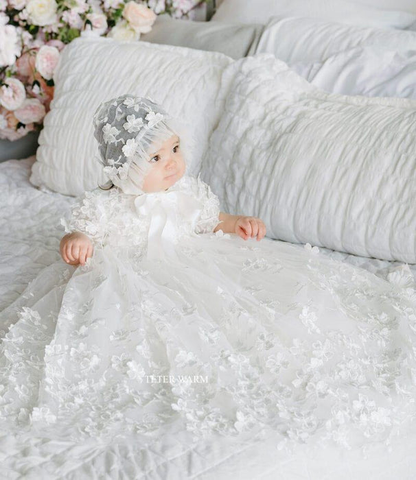 Teter Warm - Teter Warm Baby Girls Baptism Off White Dress with Long Gown & Bonnet BS24L