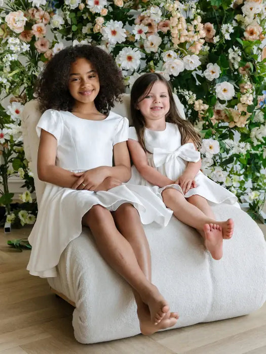 Teter Warm® Vella Off-White V-Back Party Dress with Oversized Bow C62