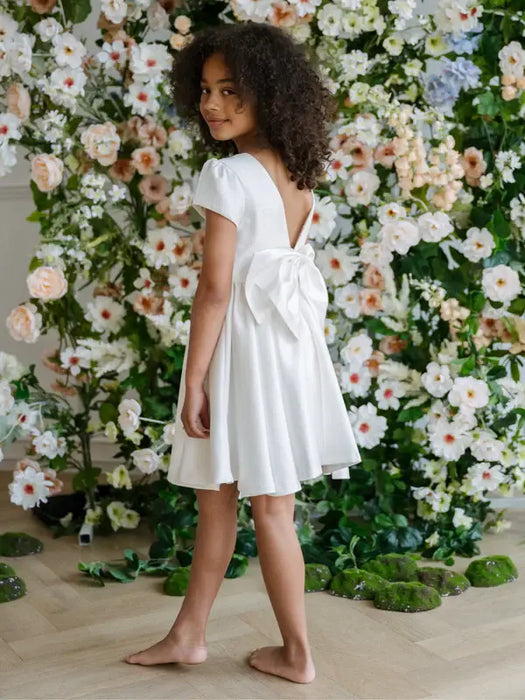 Teter Warm® Vella Off-White V-Back Party Dress with Oversized Bow C62