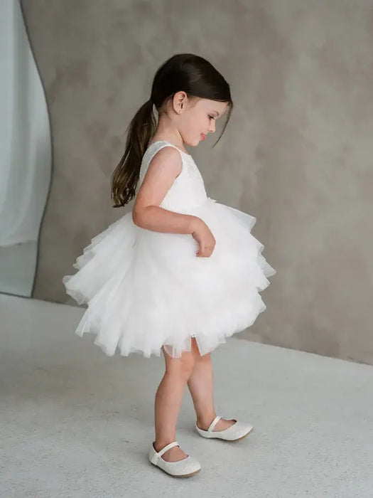 Teter Warm® Walnut Off-White Baby Dress with Lace Bodice and Tulle Skirt M11