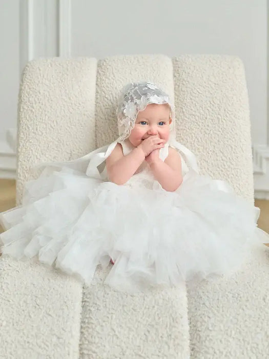 Teter Warm® Walnut Off-White Baby Dress with Lace Bodice and Tulle Skirt M11