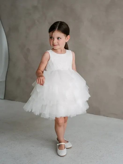 Teter Warm® Walnut Off-White Baby Dress with Lace Bodice and Tulle Skirt M11