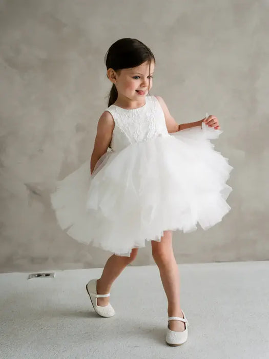 Teter Warm® Walnut Off-White Baby Dress with Lace Bodice and Tulle Skirt M11