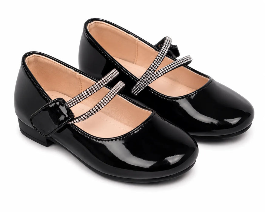 TipTop USA® Girls' Patent Dress Shoes with Rhinestone Double Straps – Style TTS173 | Kids' Sizes 1T–8T