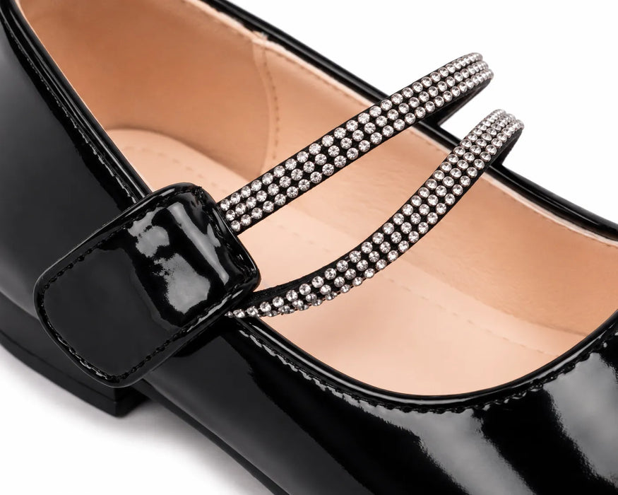 TipTop USA® Girls' Patent Dress Shoes with Rhinestone Double Straps – Style TTS173 | Kids' Sizes 1T–8T