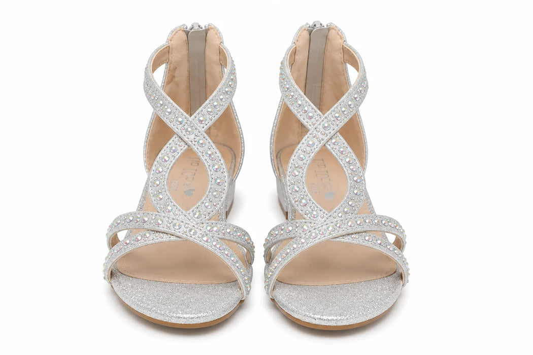 Tip Top Usa® Girls Rhinestone Glitter Dress Sandals – Silver – Sizes 1-13