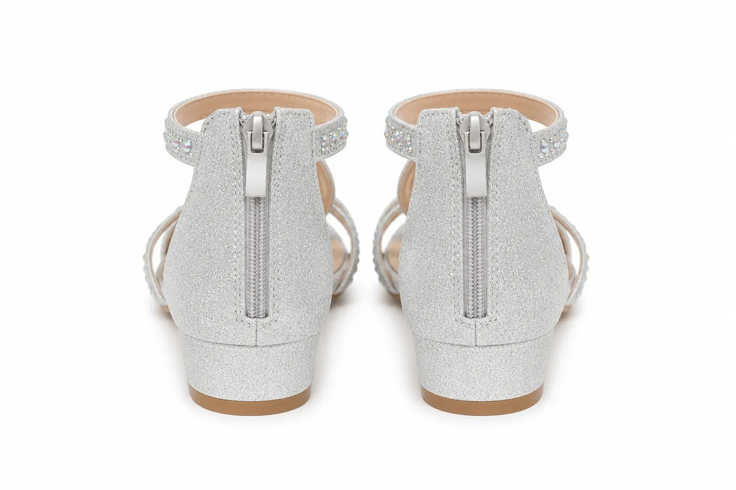 Tip Top Usa® Girls Rhinestone Glitter Dress Sandals – Silver – Sizes 1-13