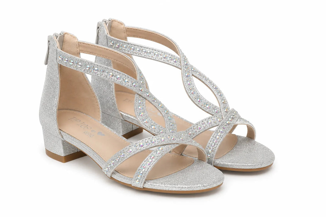 Tip Top Usa® Girls Rhinestone Glitter Dress Sandals – Silver – Sizes 1-13