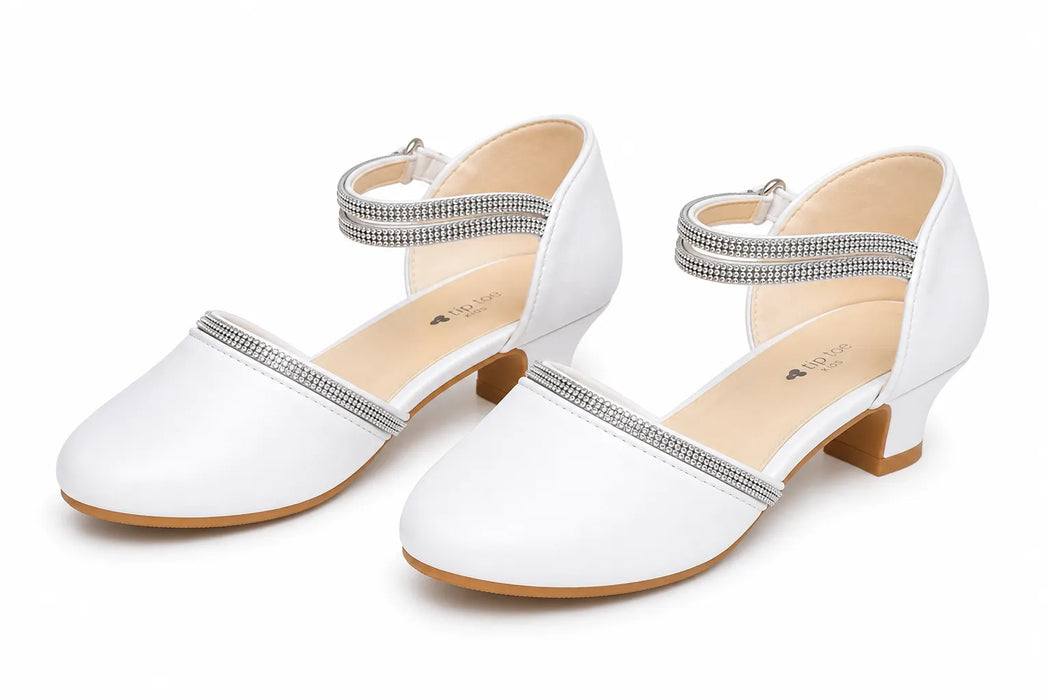 Tip Top Usa® Chaussures habillées à talon et bride ornée de strass blancs pour filles, pointures 1-13