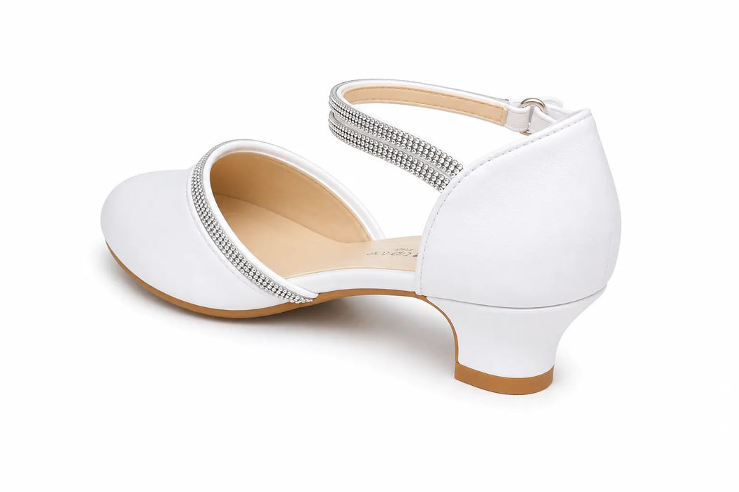 Tip Top Usa® Chaussures habillées à talon et bride ornée de strass blancs pour filles, pointures 1-13