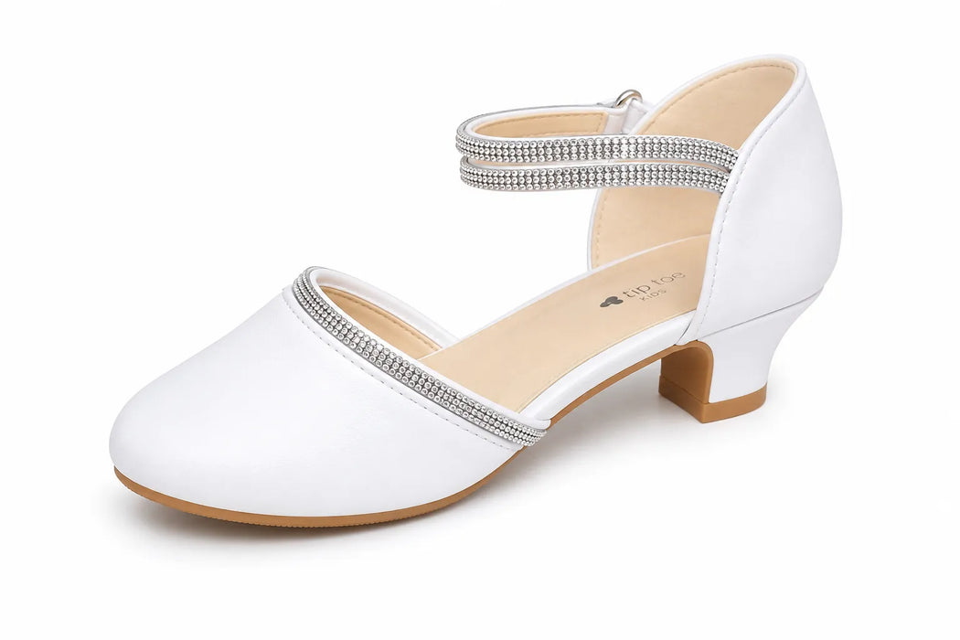 Tip Top Usa® Chaussures habillées à talon et bride ornée de strass blancs pour filles, pointures 1-13