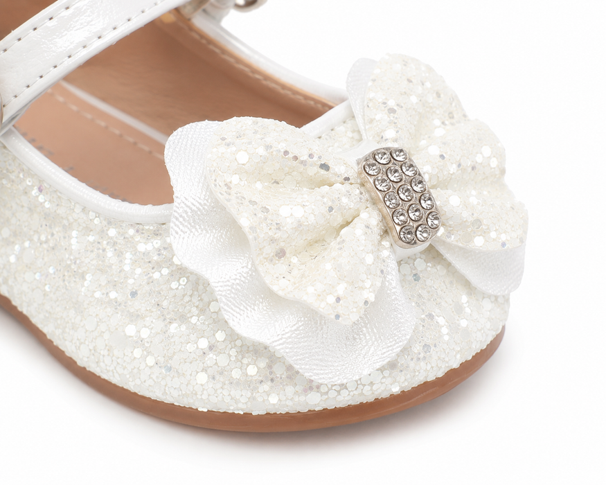 TipTop USA® Baby Girls Glitter Bow Mary Jane Dress Shoes | Style TTS173 | Baby Sizes 1-8