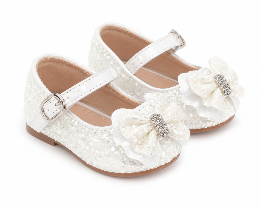 TipTop USA® Baby Girls Glitter Bow Mary Jane Dress Shoes | Style TTS173 | Baby Sizes 1-8