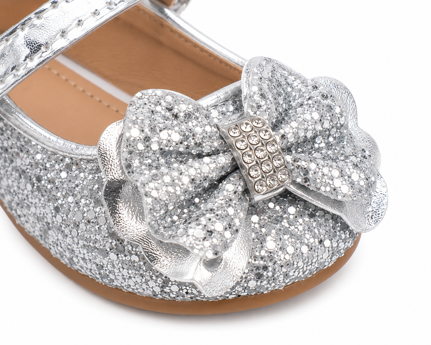 TipTop USA® Baby Girls Glitter Bow Mary Jane Dress Shoes | Style TTS173 | Baby Sizes 1-8