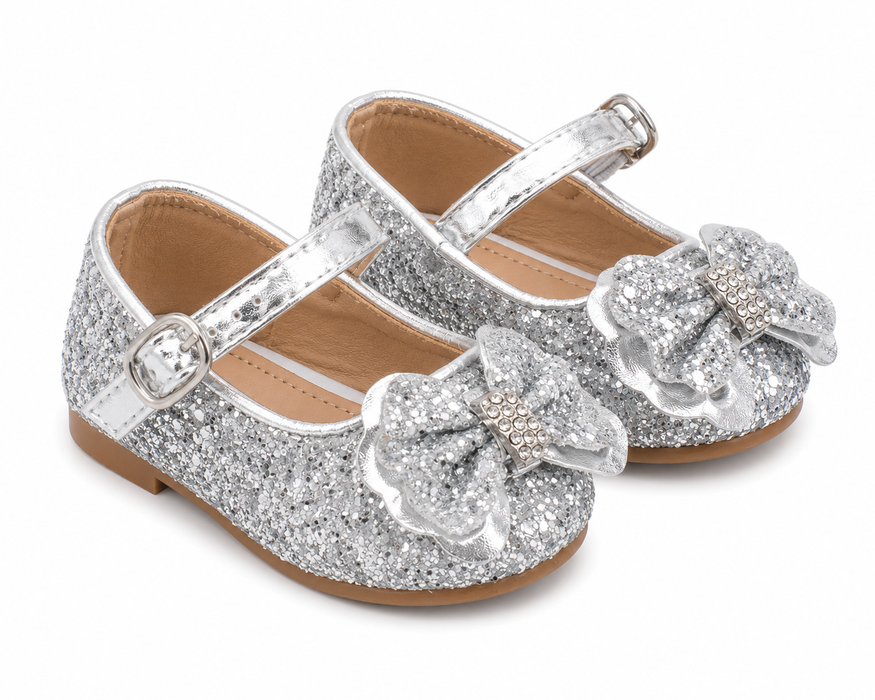 TipTop USA® Baby Girls Glitter Bow Mary Jane Dress Shoes | Style TTS173 | Baby Sizes 1-8