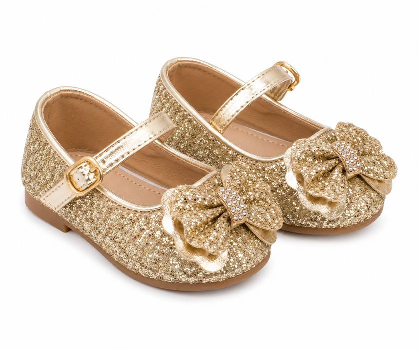 TipTop USA® Baby Girls Glitter Bow Mary Jane Dress Shoes | Style TTS173 | Baby Sizes 1-8