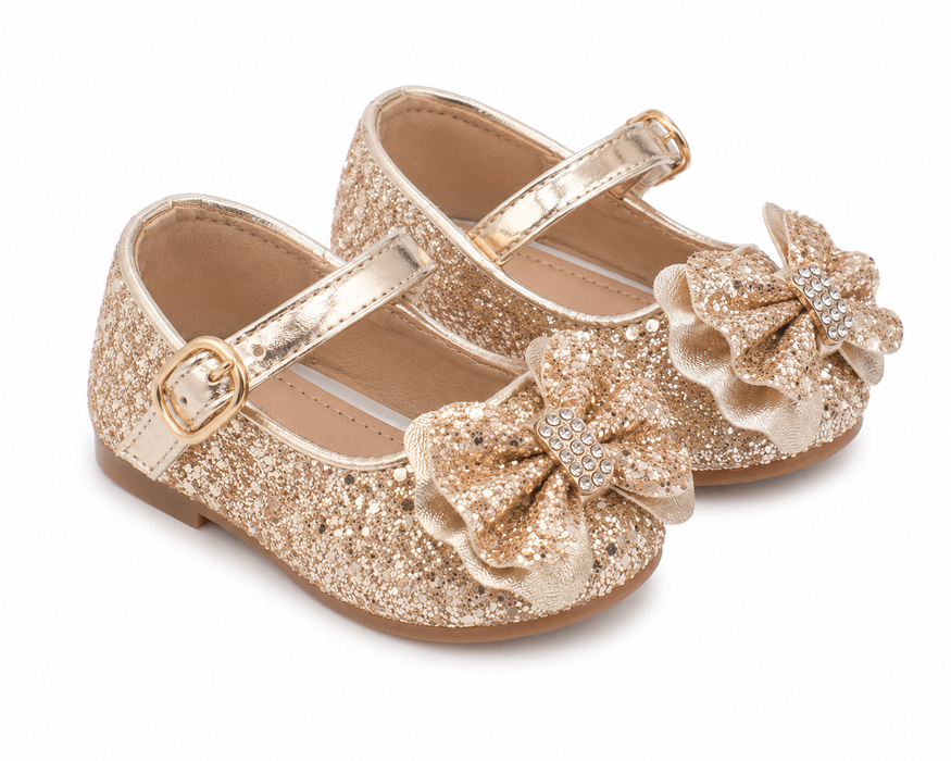TipTop USA® Baby Girls Glitter Bow Mary Jane Dress Shoes | Style TTS173 | Baby Sizes 1-8