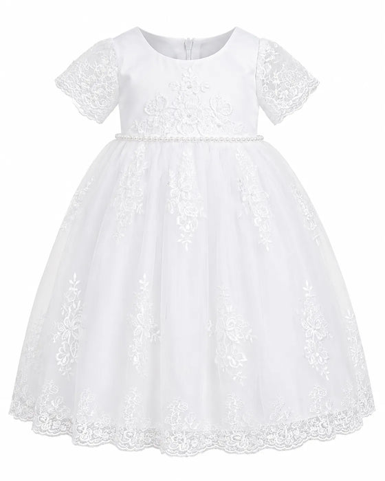 TipTop USA® Baby Girls' Embroidered Lace Christening Dress & Bonnet Set, Style TT2405, Sizes 6M-24M