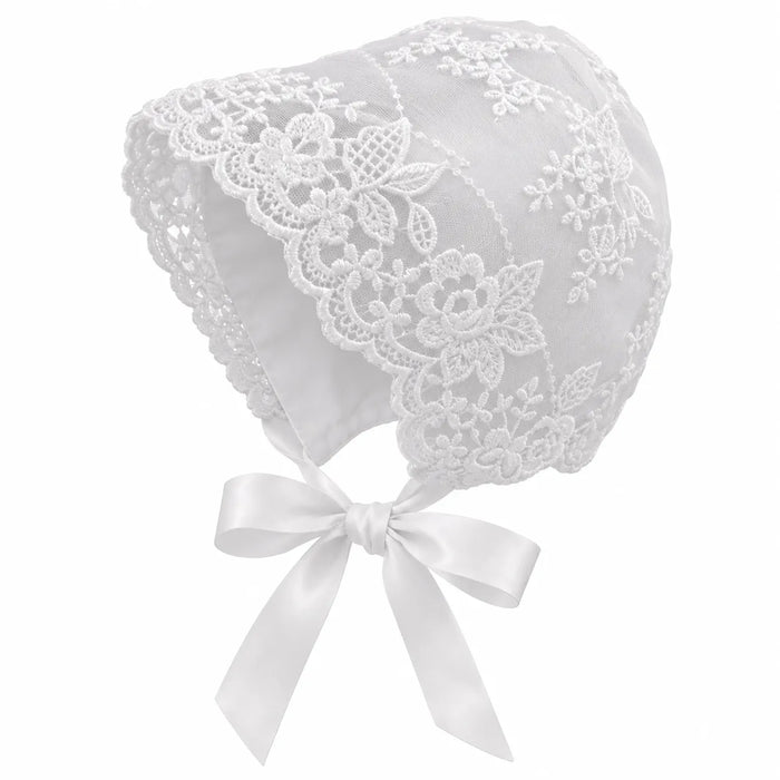 TipTop USA® Baby Girls' Embroidered Lace Christening Dress & Bonnet Set, Style TT2405, Sizes 6M-24M