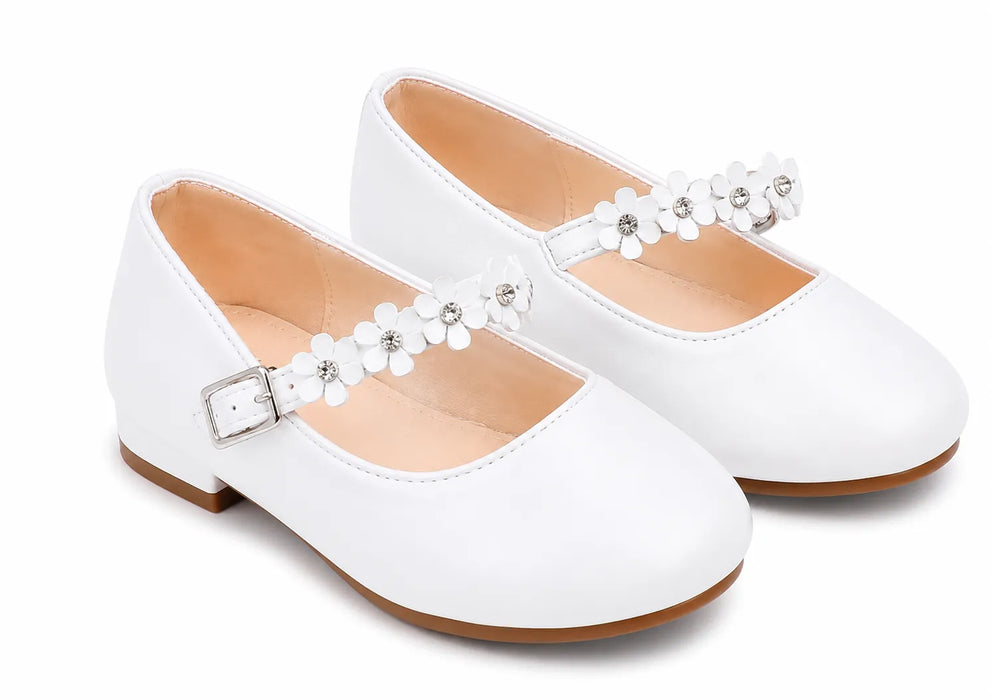 TipTop USA® Girls Pearl White Floral Strap Dress Shoes – Style TTS186 | Baby & Kids Sizes 11–10T